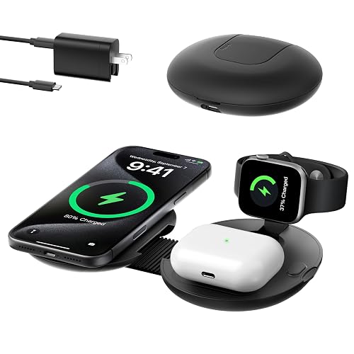 iOttie Velox Qi2.2 Wireless Charging Pad with Built-in FindMy, 4-in-1 Foldable 25W Fast Charger for MagSafe iPhone 17/16, Apple Watch, AirPods (Incl