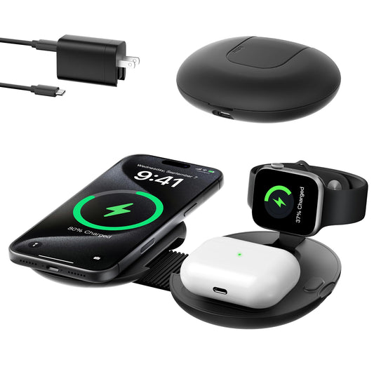 iOttie Velox Qi2.2 Wireless Charging Pad with Built-in FindMy, 4-in-1 Foldable 25W Fast Charger for MagSafe iPhone 17/16, Apple Watch, AirPods (Incl