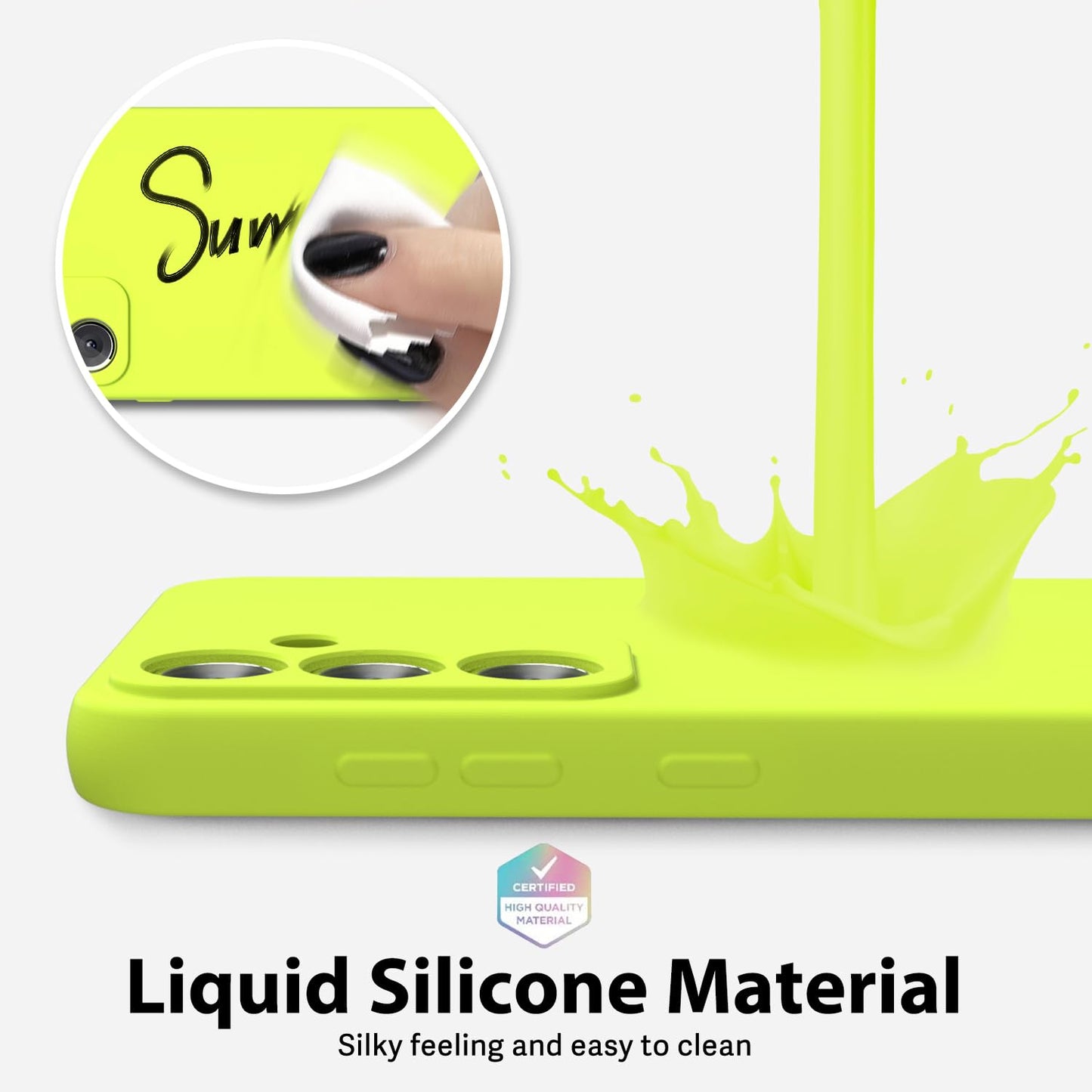 oakxco for Samsung Galaxy S23 FE Case Liquid Silicone, Neon Green Fluorescent Bright Solid Color, Cute Thin Slim Soft Rubber TPU Plain Smooth Gel