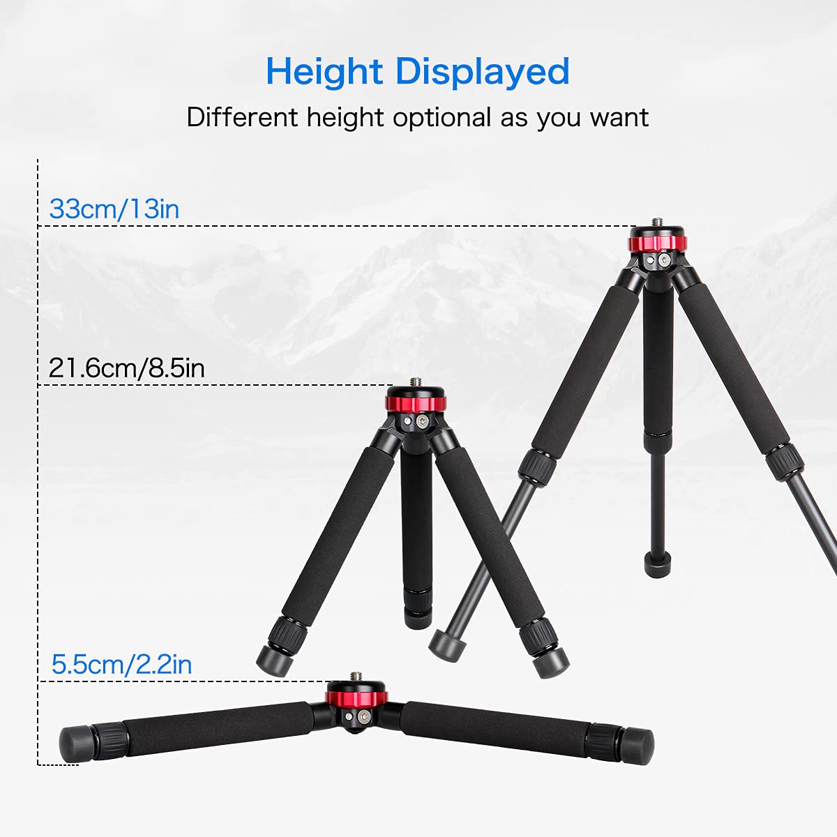 Koolehaoda Camera Mini Tripod Table Stand Desktop Compact Tripod with 1/4" and 3/8" Screw Mount Compatible with DSLR Camera, Monopods, Tripod Head