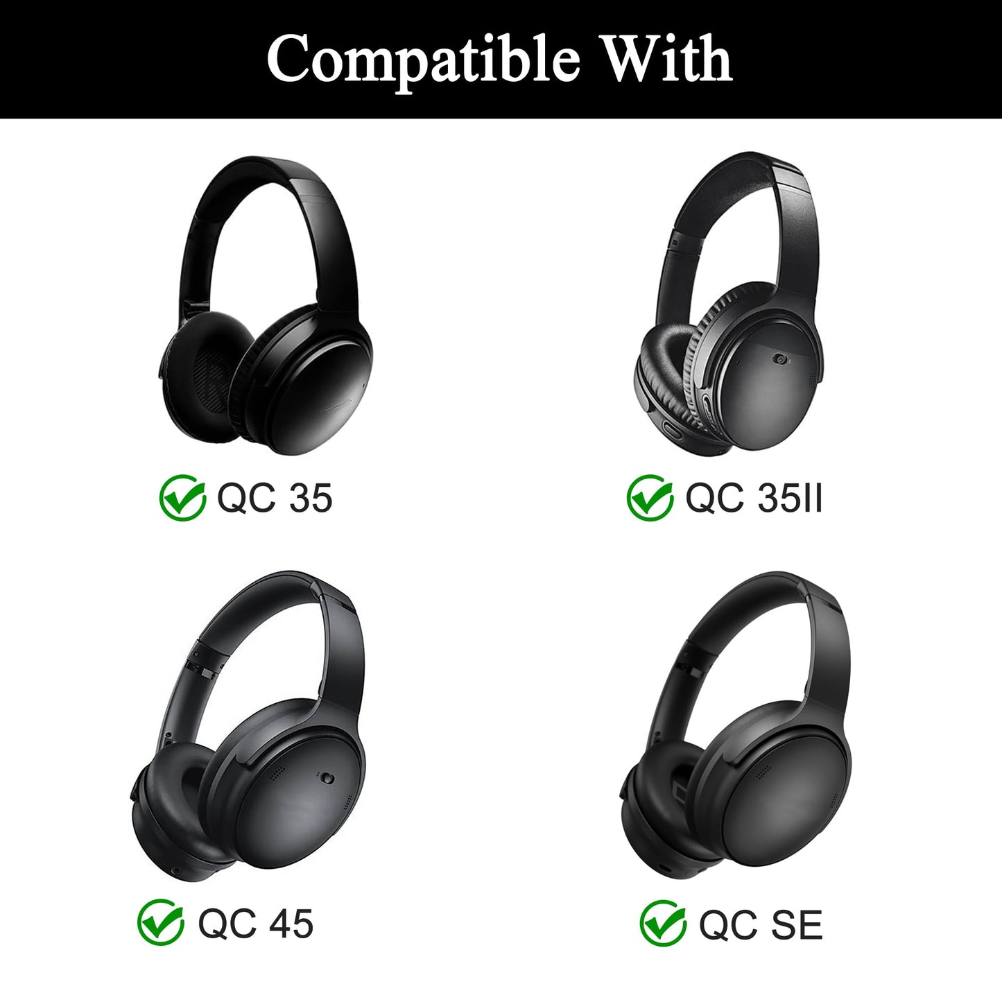 Headband Replacement for Bose Quietcomfort 35 - Snap On Design Parts for QC45 QC35II QC35 Wired & Wireless Headphones, Fast Installation (Black)