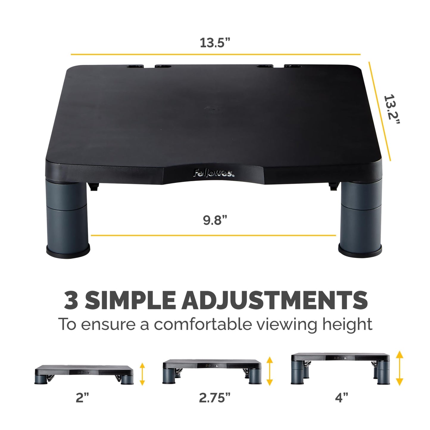 Fellowes® Monitor Riser, 4" H x 13 1/8" W x 13 1/2" D, Graphite