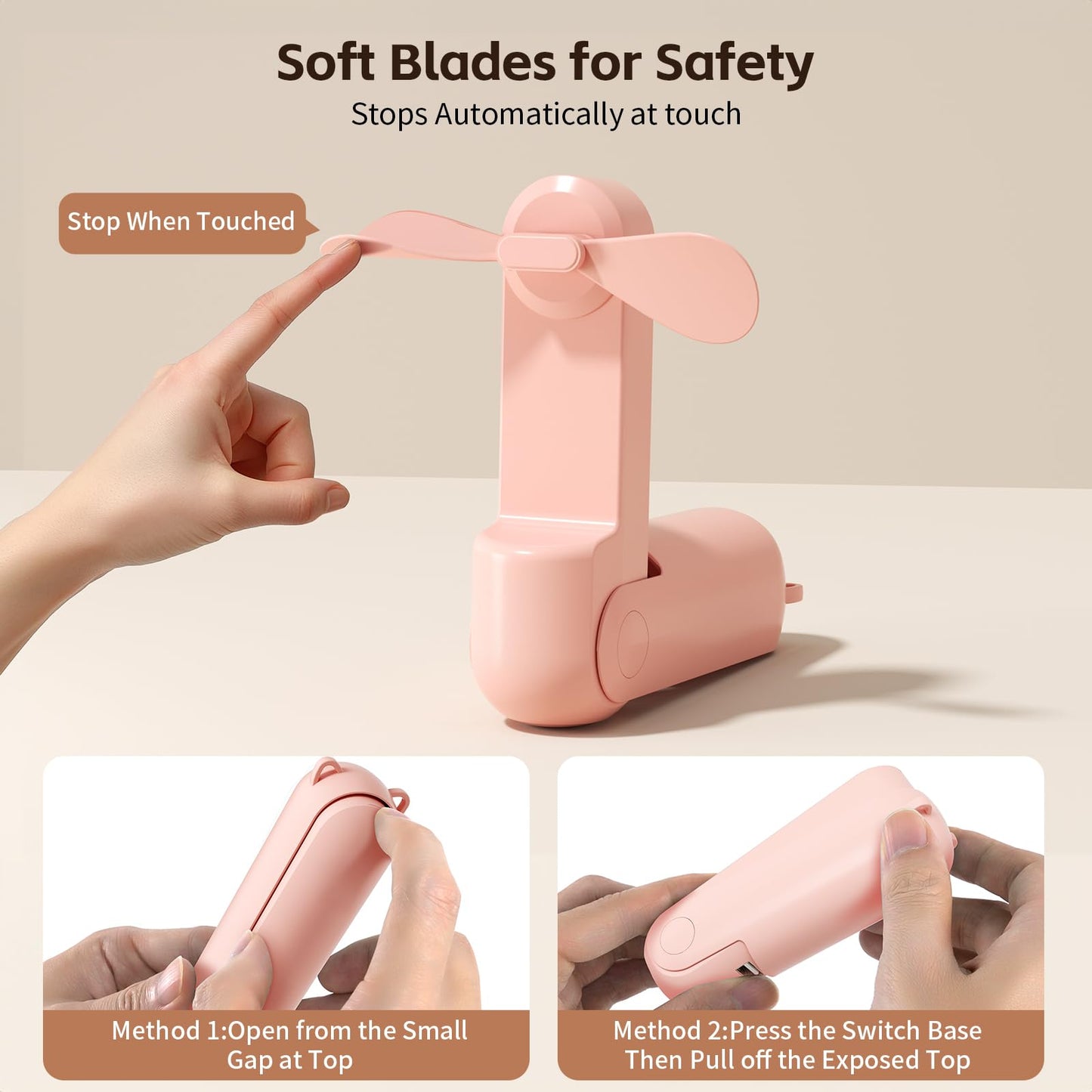 Portable Fan, Mini Handheld Fan with Power Bank, Cute USB Rechargeable Pocket Fan, Foldable Small Cooling Fan with LED Light, Personal Travel