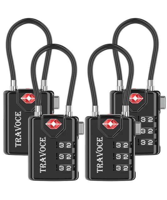 TSA Approved Luggage Locks – 4 Pack Black Travel Padlocks for Suitcase, Backpack, Gym Locker, Toolbox & More