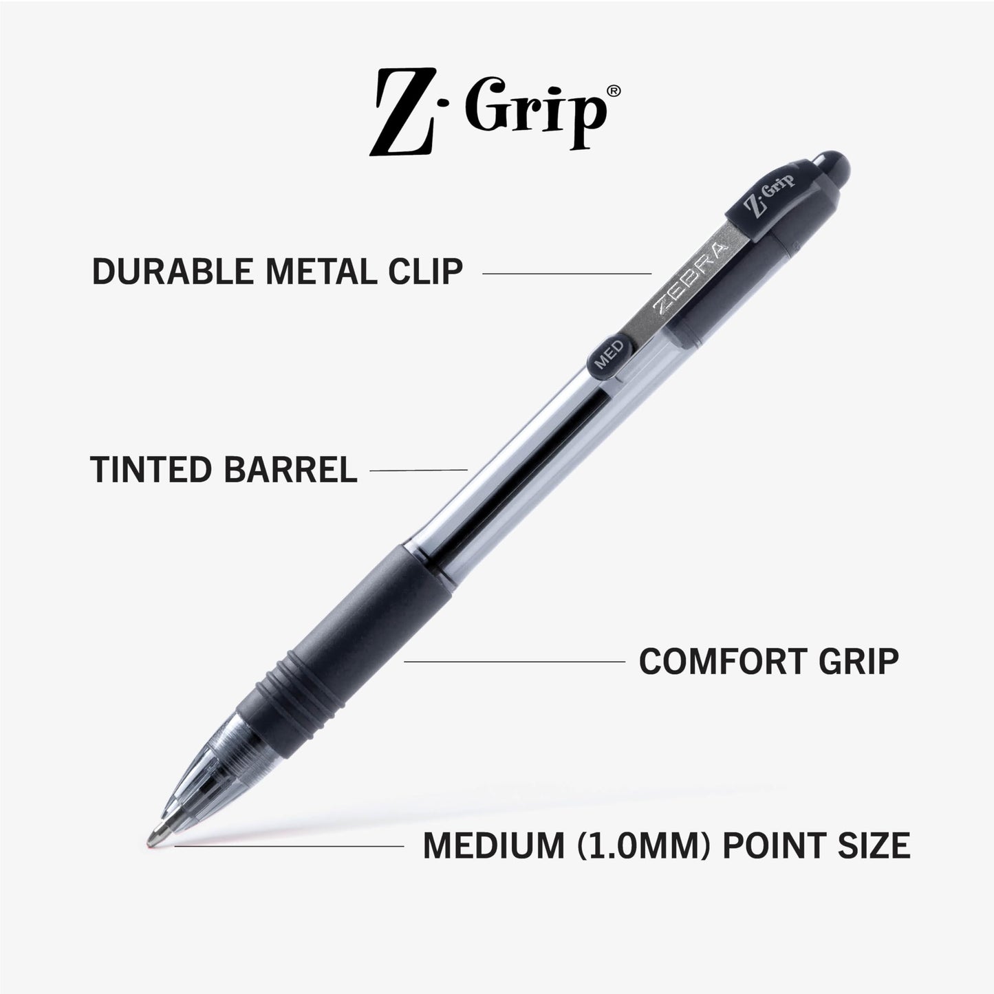 Zebra Pen Z-Grip Retractable Ballpoint Pen, Smooth-Flowing Black Ink, 1.0mm Medium Point, School & Office Supplies, Ideal for Note-Taking, Journal