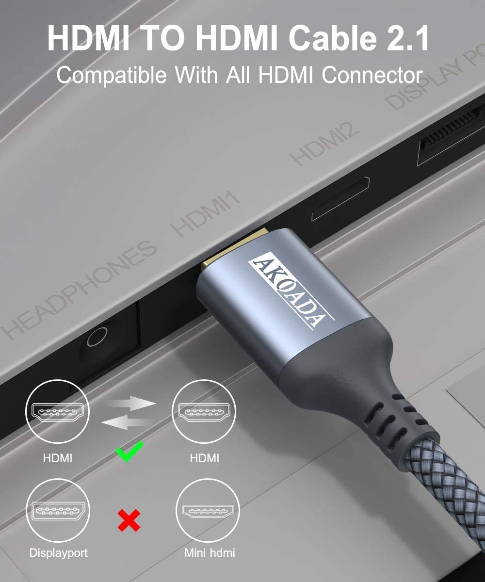 RayLove 2 Pack 8K HDMI Cable 10ft, Ultra HD HDMI 2.1 Cable Support High Speed 48Gbps 8K@60Hz, 4K@120Hz, Dynami HDR, Ear Compatible with Newet Apple