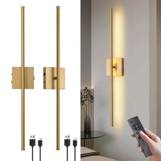 usiopup Battery Operated Wall Sconces Set of Two,Rechargeable Bathroom Light Fixtures with Remote,Bathroom Vanity Lights,Wireless Wall Lamps