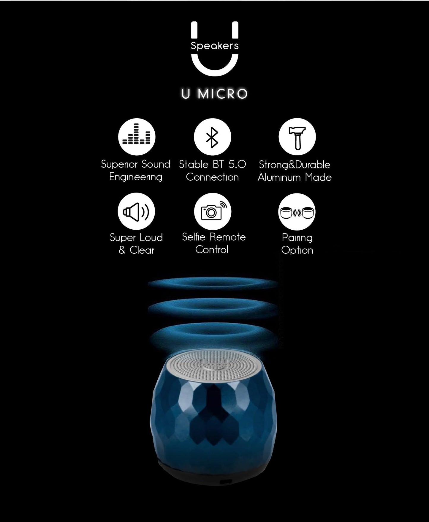 Fashionit U Micro - Small Bluetooth Speaker | Coin-Sized Speakers Bluetooth Wireless with Built-in Mic & Remote Shutter | Portable Rich Sound