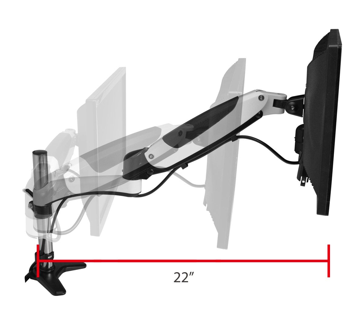 SIIG Single Monitor Desk Mount, White, Height Adjustable Gas Spring Assisted Full-Motion Easy Use, Holds 15" to 27" Screens, Up to 17.6 lbs, VESA 75