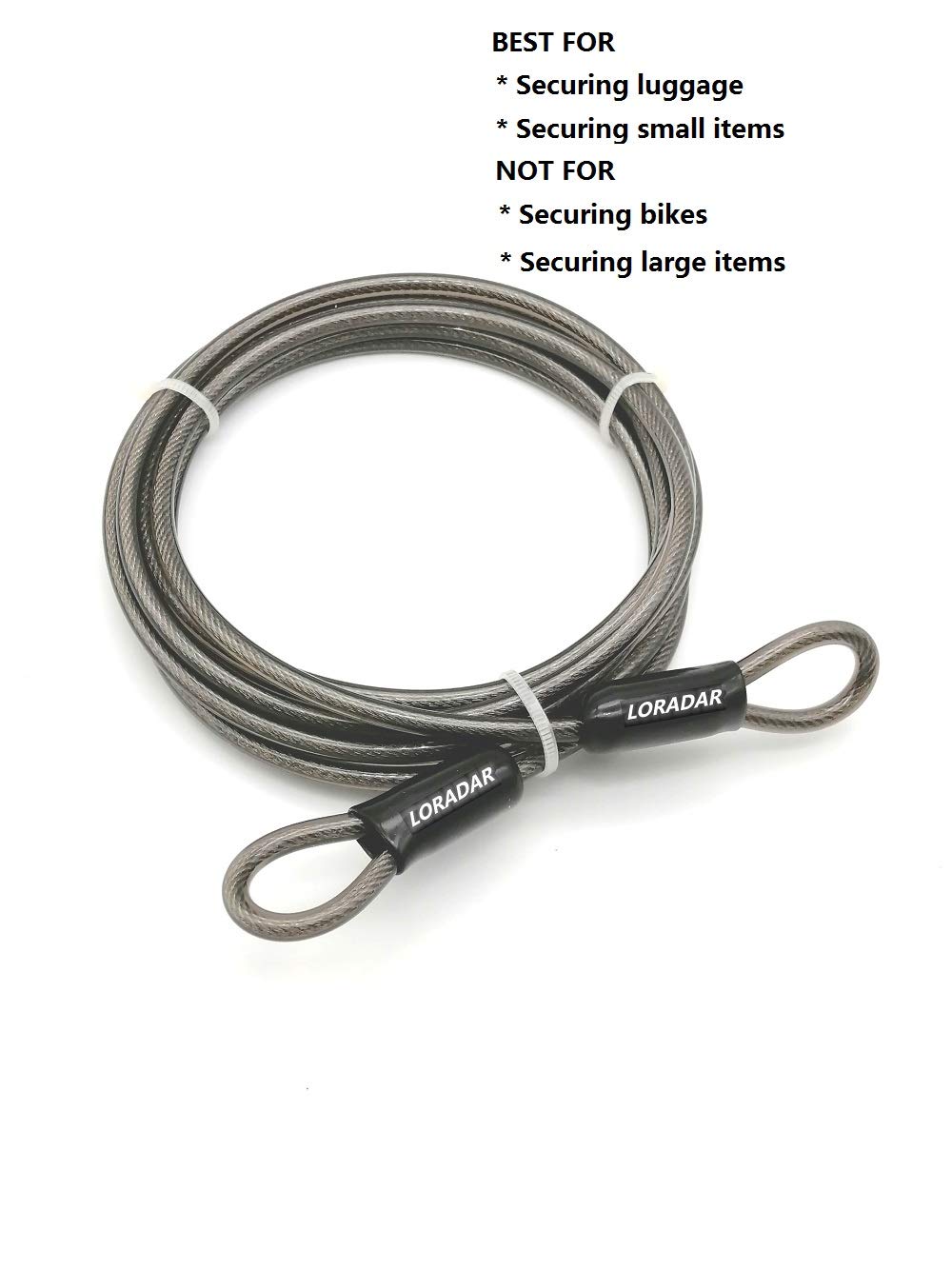 LORADAR 4mm Thick?5/32"? 7FT Thin Security Braided Coated Cable Anti-Lost Steel Cable Luggage Lock Double Loop Steel Cable (7FT)