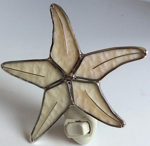 Starfish Star Fish Night Light - Real Stained Glass with Silver Finish - Coastal Ocean Decor - Includes Standard Base with 5W Bulb - Juhlin Glass