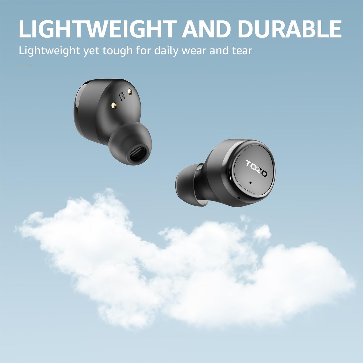 TOZO Wireless Earbuds Build in Mic Clear Calls Ergonomic Light Weight Bluetooth 5.3 in Ear Headphones Waterproof Premium Stereo Sound Ear Buds 30H