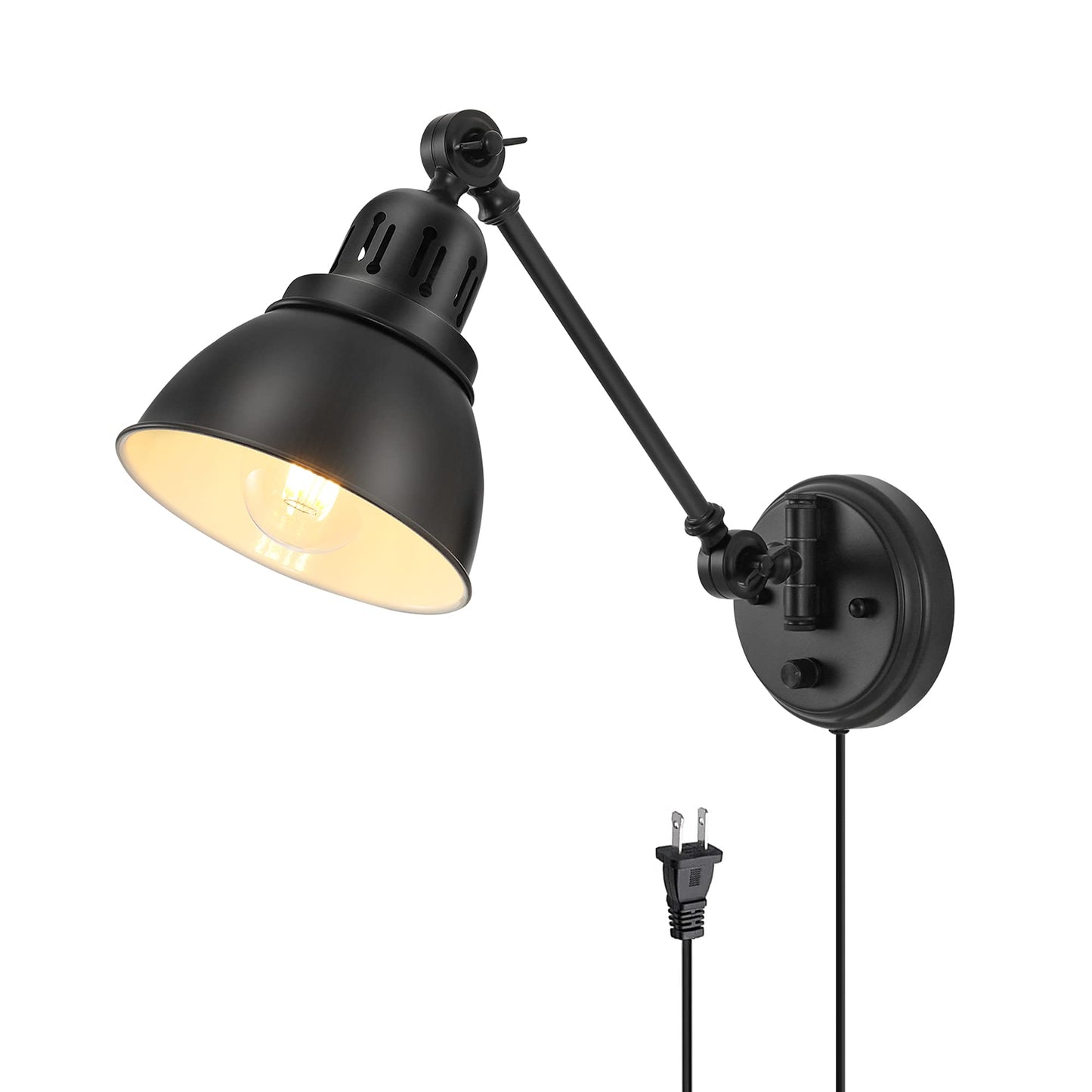 GOODATE Plug in Wall Sconces, Wall Sconce Lighting with Dimmable On Off Switch, Swing Arm Wall Lamp, Black Metal Industrial Wall Light Fixtures