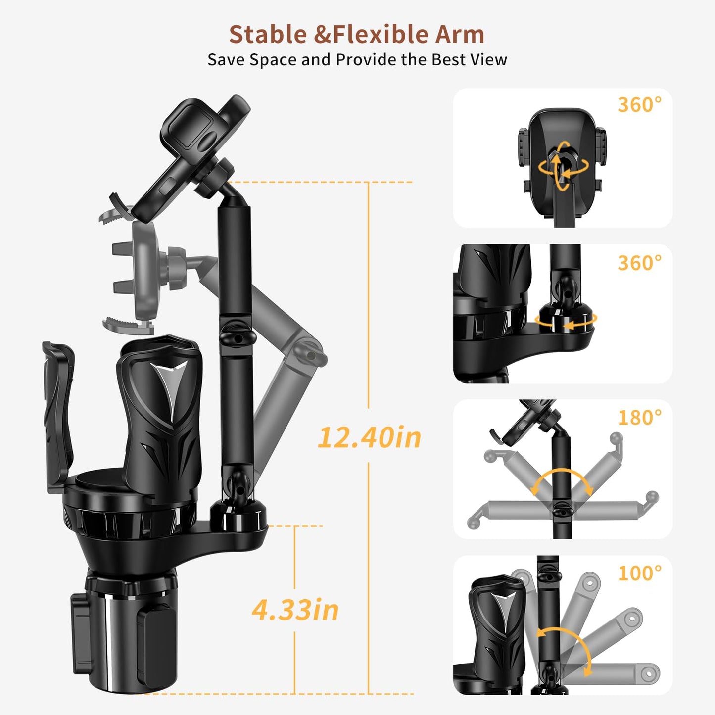 Phone Holders for Your Car, Adjustable Car Cup Holder Expander with Rubber Grip, Secure Hold, Multi-Scenario Use for Drivers, Commuters & Road Trips
