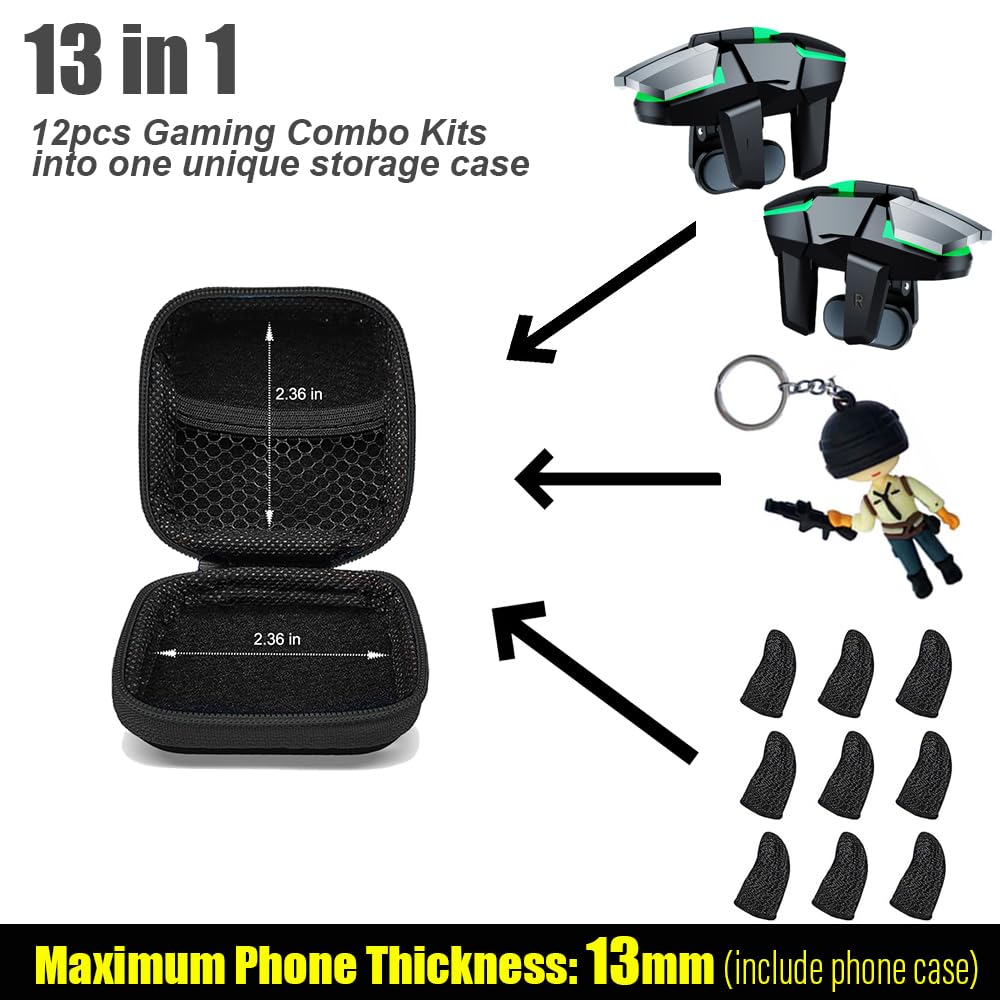 Mikirini 13 in 1 Mobile Phone Gaming Triggers Combo Kits for iPhones/Android Phones, Mobile Phone Game Controller for PUBG Mobile/Call of Duty/Apex