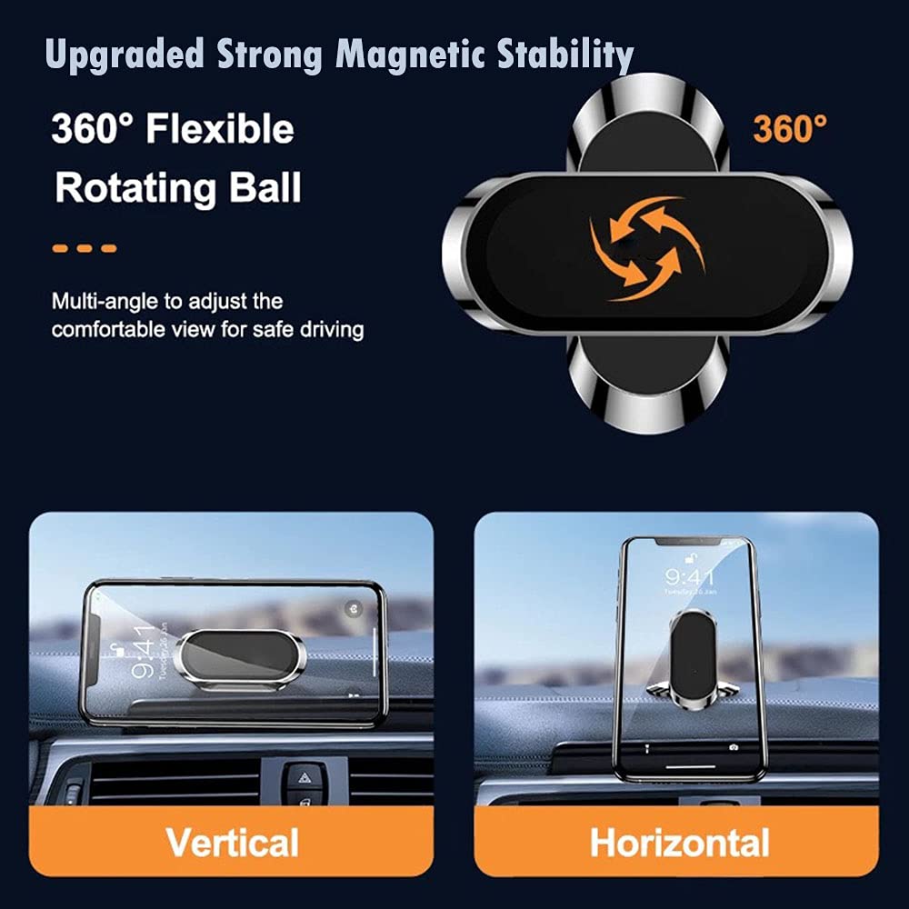 MQAPZLS Phone Holder for Car Magnetic Mount with 360° Rotation, Universal Magnet Mobile Phone Mount Dashboard Cradle?2 Pairs?, Redmi, Xiaomi, etc
