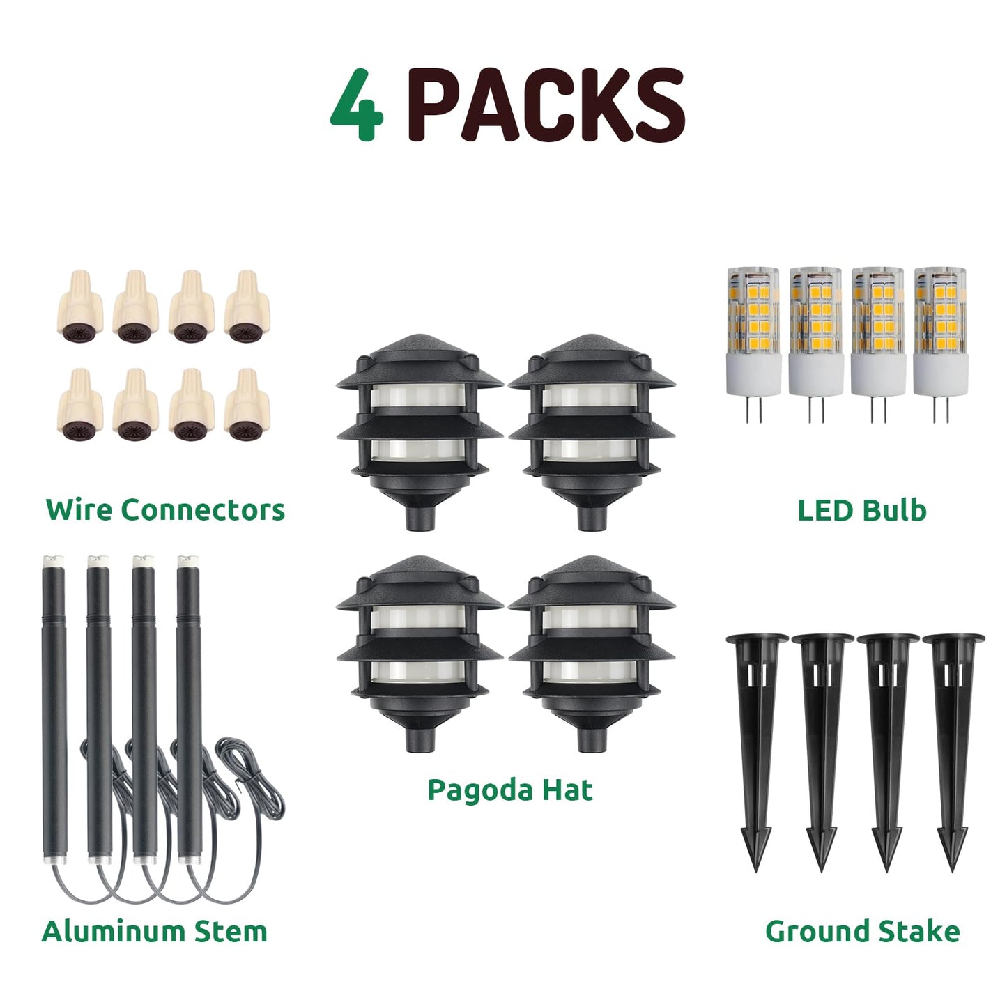 Lumina Lighting® Low Voltage Landscape Lighting Cast-Aluminum Pagoda Path and Area Light Warm White 4W G4 LED Bulb and ABS Ground Stake Included