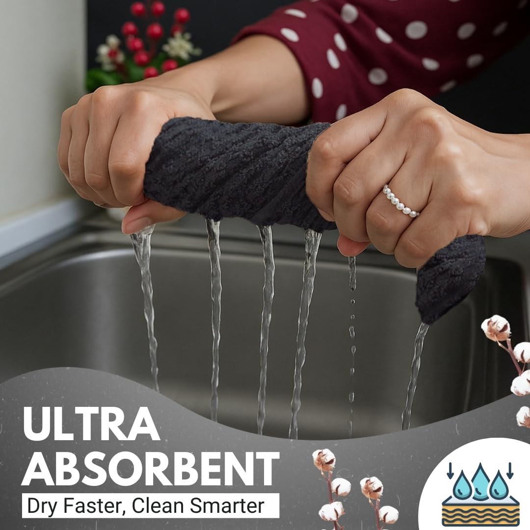 Infinitee Xclusives 100% Cotton Kitchen Towels – 15x25” Ultra Soft, Super Absorbent Terry Dish Towels, Grey