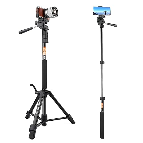 70-Inch Camera/Phone Tripod Monopod Aluminum Lightweight Compact for Travel Pan Head QR Plate for DSLR Vlogging Camera with Phone Mount and Carrying