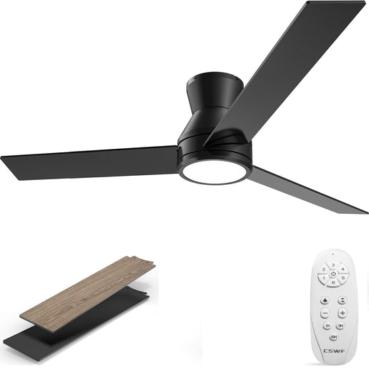 CSWF Ceiling Fans with Lights Remote Control - Flush Mount Dimmable 3000K-6500K LED 6 Speed with Quiet DC Motor for Bedroom, Living Room and Outdoor