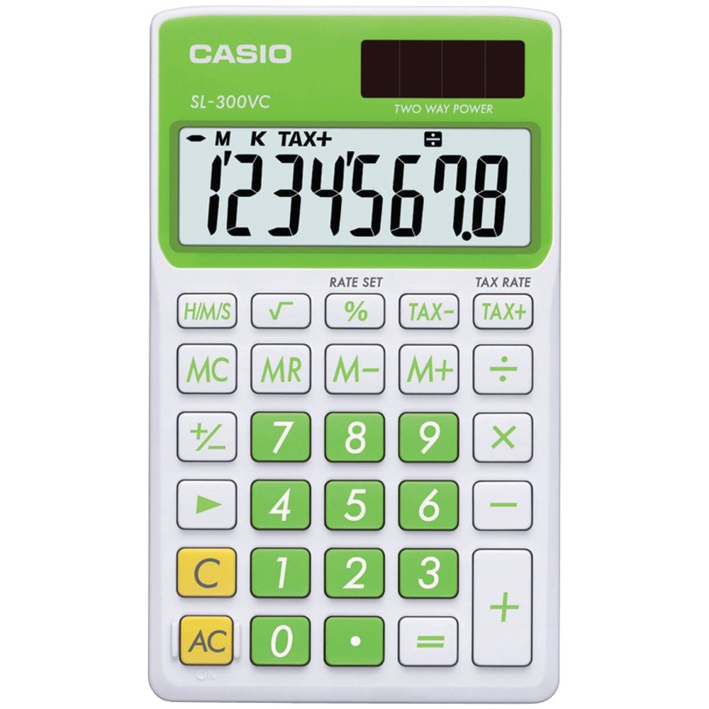 CASIO SL300VCGNSIH Solar Wallet Calculator with 8-Digit Display (Green) (SL300VCGNSIH)