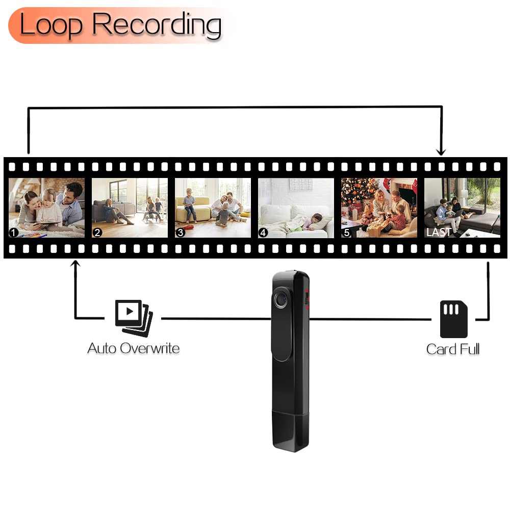 1080P HD Mini Pocket Camera Video Recorder Support Loop Video Recording, Audio-only Recording, 32GB Memory Card Inserted in