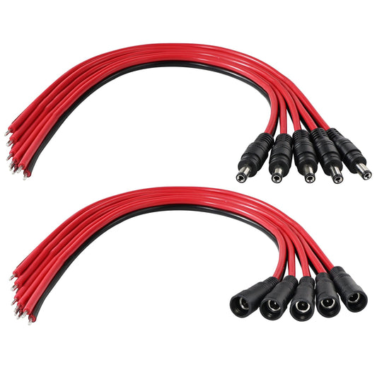 5Pairs DC Male and Female Barrel Plug - 16AWG DC Power Pigtail Barrel Plug Connector Cable, 2.1mm x 5.5mm Male Female DC Pigtail Connectors for CCTV