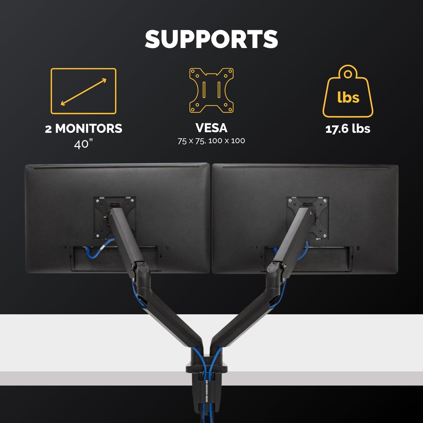 Fellowes Platinum Series Dual Monitor Arm for 40-Inch Monitors, Full Motion, 360° Rotation, VESA Mount with Grommet or Clamp, USB Ports, Ergonomic