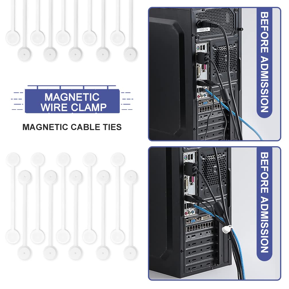 Kanemc White Magnetic Cable Ties 10-Pack, Silicone Cord Twist Ties Magnet Strap For Charging Wire Organizer, Earphone Cords Wrap, Fridge Magnets