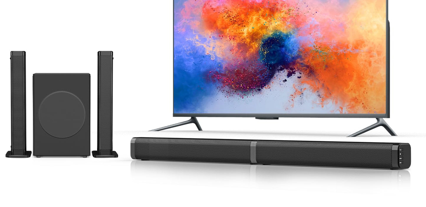 Puxinat 2 in 1 Separable Sound Bar for Smart TV with Subwoofer, Bluetooth 5.0 Surround Sound System for Home Theater, ARC/Optical/Aux/USB TV Speaker
