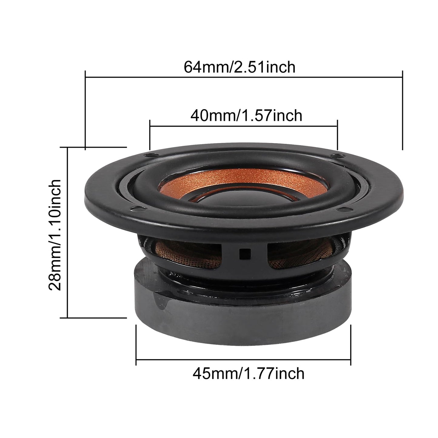 2-Pack 2-Inch 4 Ohm 5W Speakers, 63mm Audio Round Bass Speakers, DIY Home Amplifier Subwoofers, Coaxial Connector, No Power, Paper Body, Portable