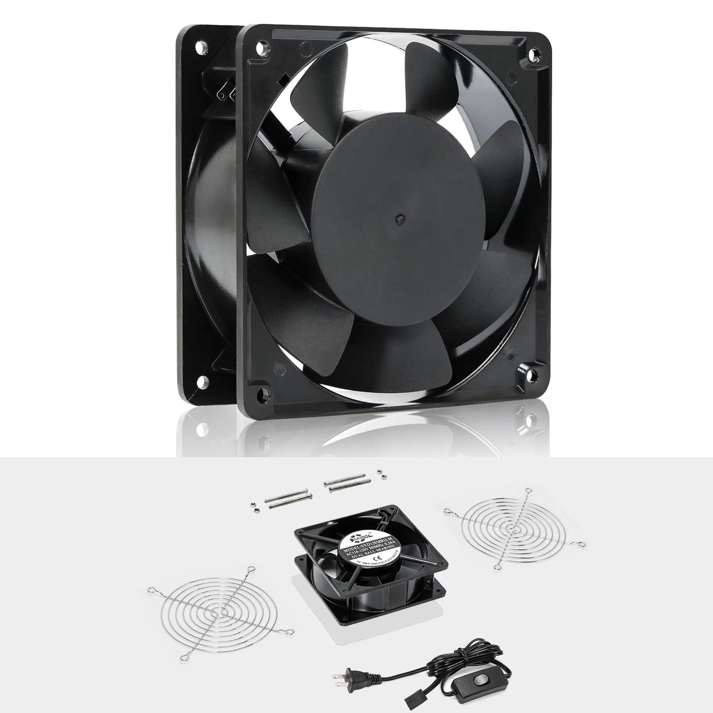 SXDOOL AXIAL Cooling Fan 12cm, AC 115V 120V 120mm x 38mm High Speed CFM with Switch Power Cord, for DIY Ventilation Exhaust Projects