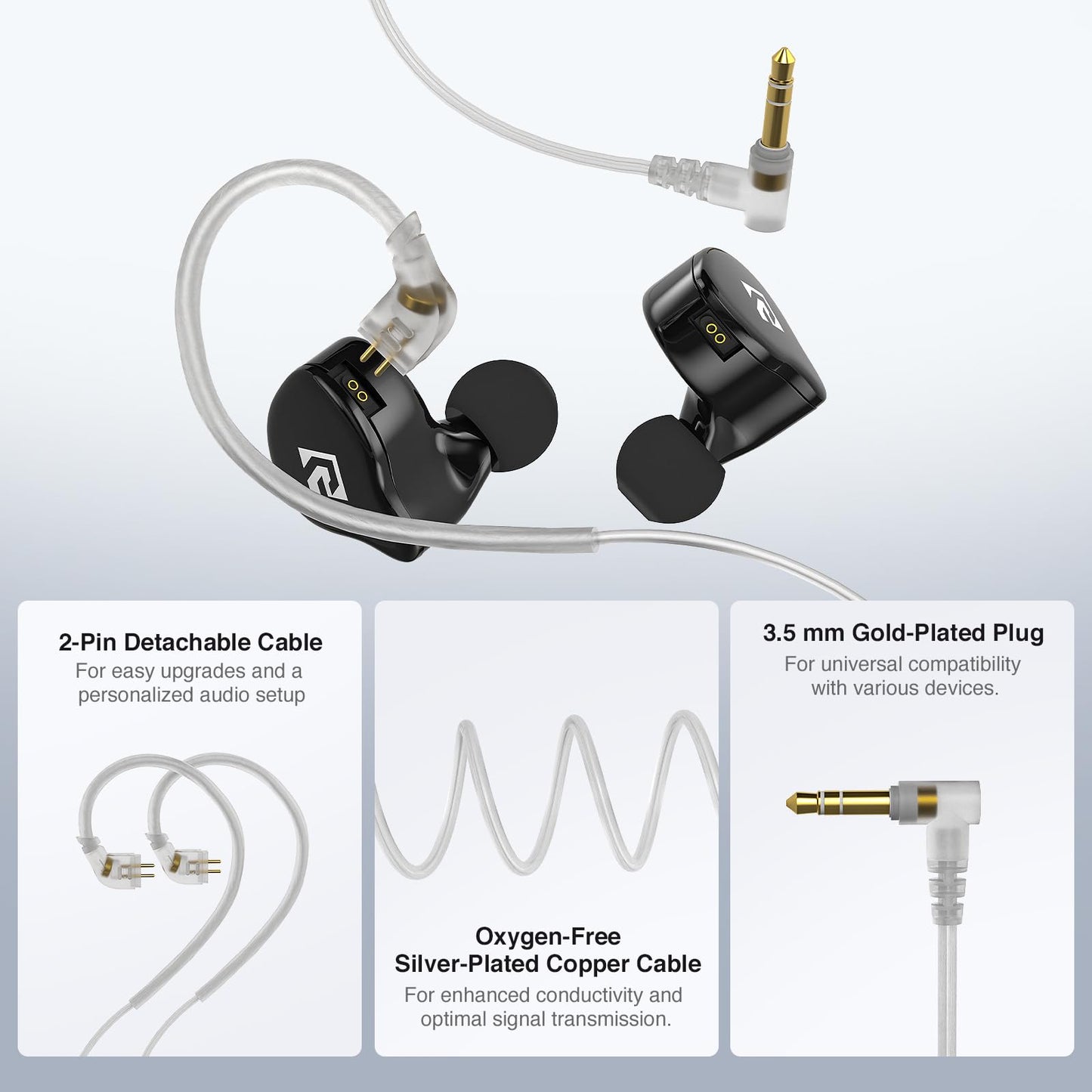 Phenyx Pro in-Ear Monitor Earphones, Sound Isolating Wired Earbuds w/Detachable 2-Pin Cable, Ergonomic Fit, Universal Compatibility, Professional IEM…