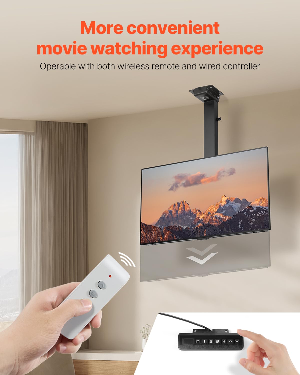VEVOR Motorized Ceiling TV Mount, TV Wall Mount for 32 to 55 Inch TV, Electric Adjustable Ceiling TV Mount, Motorized Flip Down TV Mount Bracket
