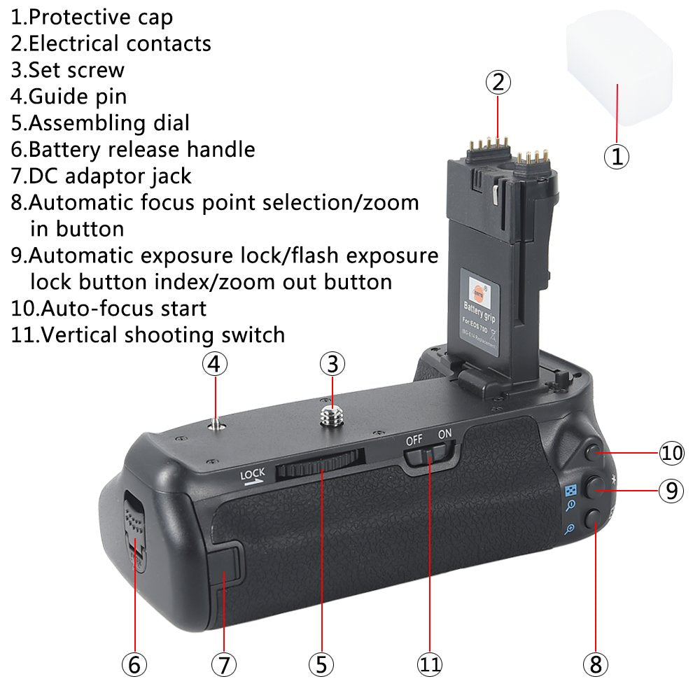 DSTE Pro BG-E14 Vertical Battery Grip Compatible with Canon EOS 70D 80D 90D SLR Digital Camera, Working with LP-E6 LP-E6N (Battery not Included)
