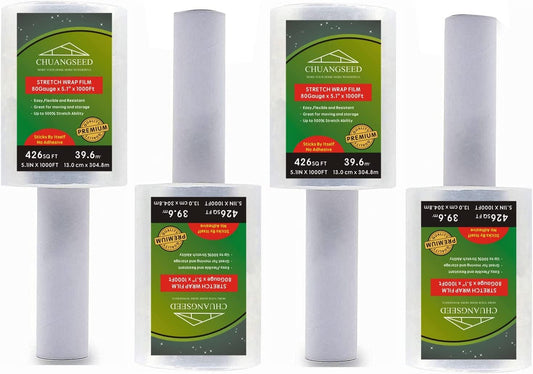 4-Pack Industrial Mini Clear Stretch Wrap Film 80 Gauge 5.1" 1000ft for Pallet Wrap, Durable Self-Adhering Packing, Moving, Packaging, Heavy Duty