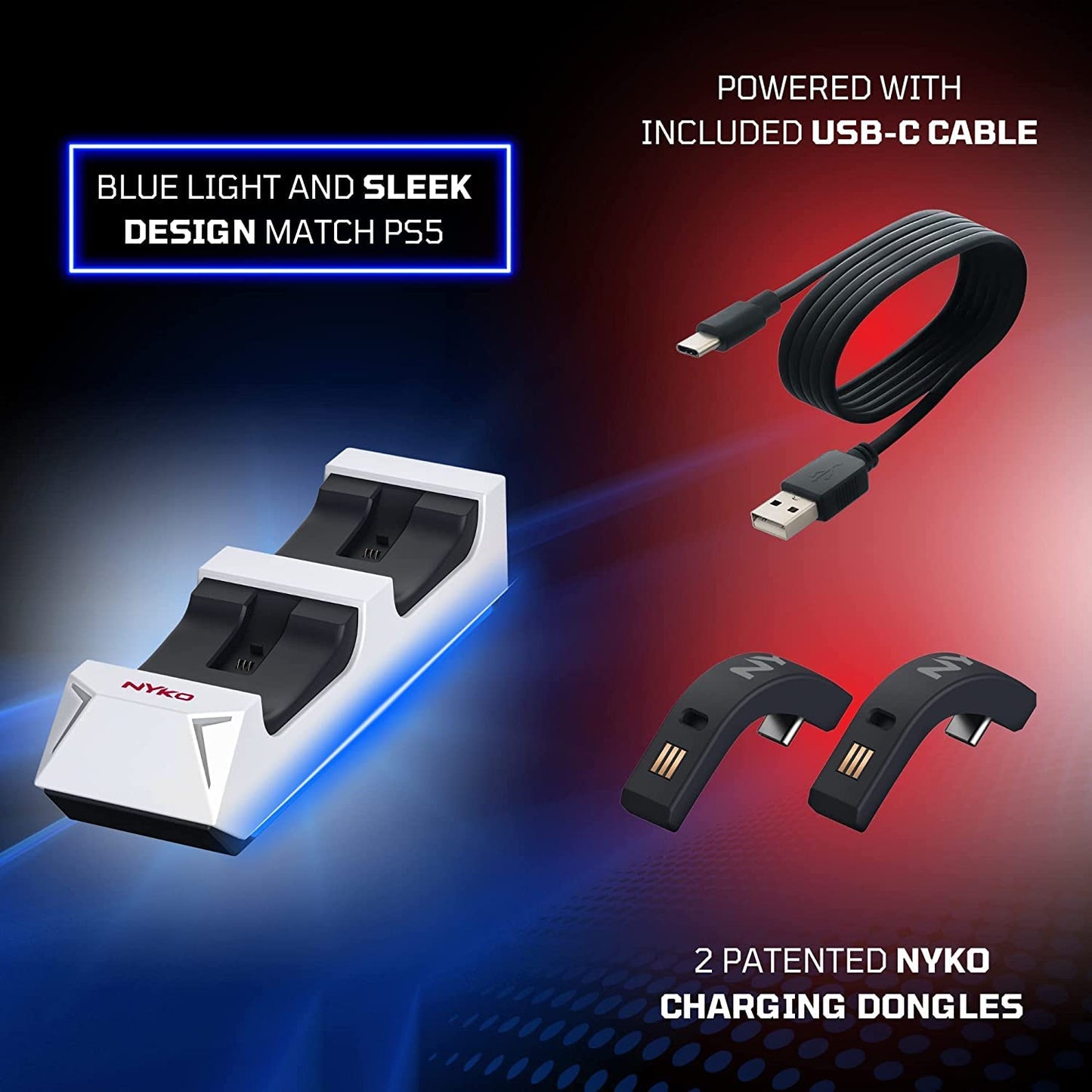 Nyko Dualsense Charging Station for PlayStation 5 - Drop and Charge Base for 2 PS5 Controllers w/LED Indicators and Extra USB Port - PlayStation 5
