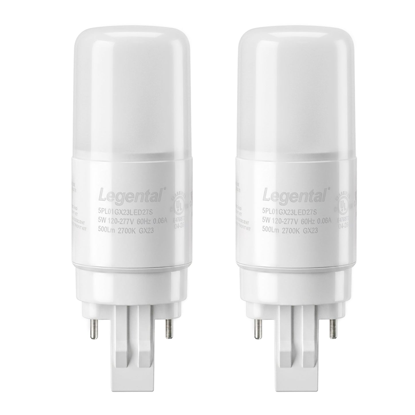 Silverlite [Plug&Play] Legental 5w(13w CFL Equivalent) LED Stick PL Bulb GX23-2 Pin Base, 500LM, Soft White(2700k), Driven by 120-277V and CFL