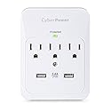 CyberPower CSP300WUR1 Professional Surge Protector, 600J/125V, 3 Outlets, 2 USB Charge Ports (2.1 Amps Shared) Wall Tap Plug