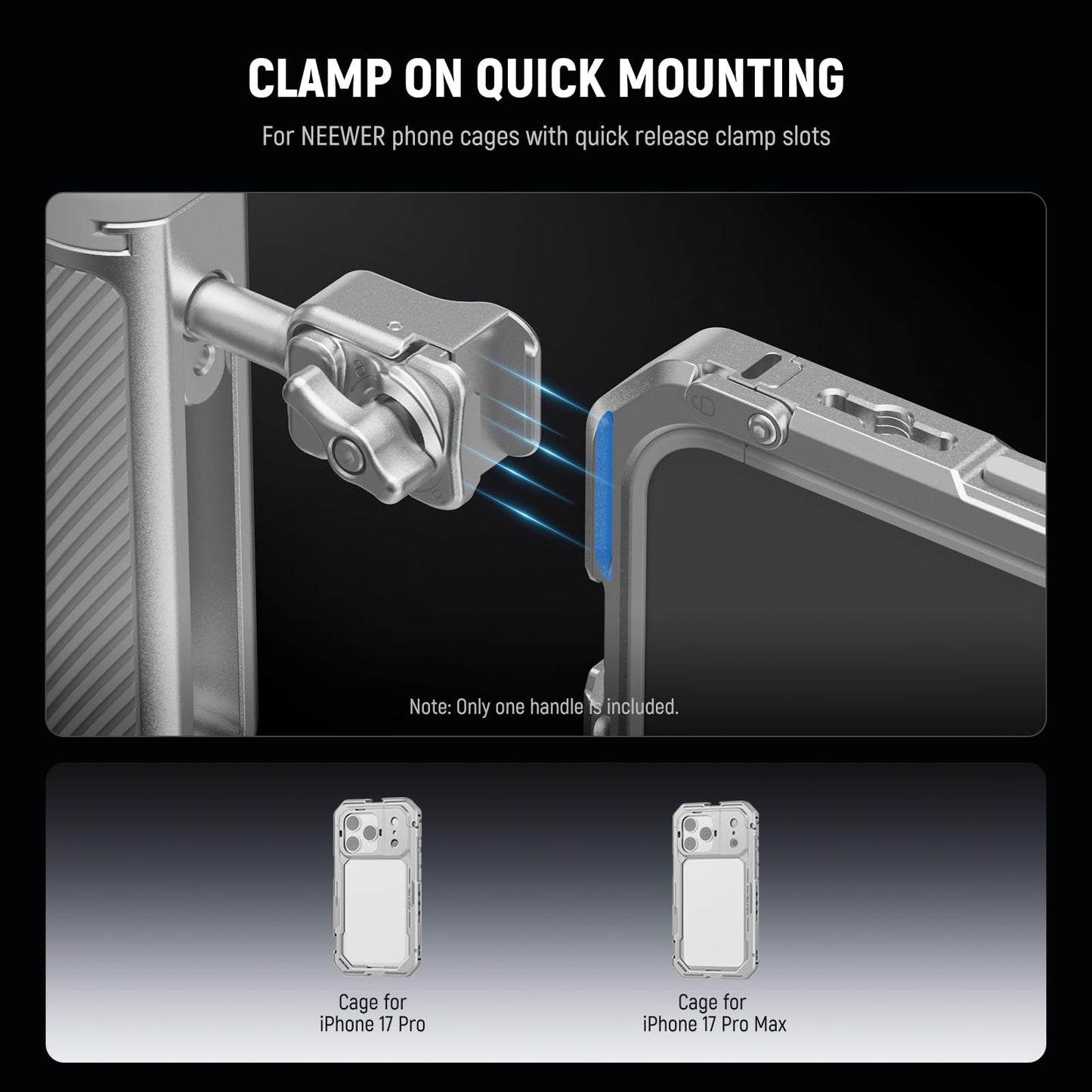 NEEWER Quick Release Side Handle with Detachable Bluetooth Shutter, Anti Off Cold Shoe, 360° Rotation, Compatible with iPhone 16 Pro 16 Pro Max S25