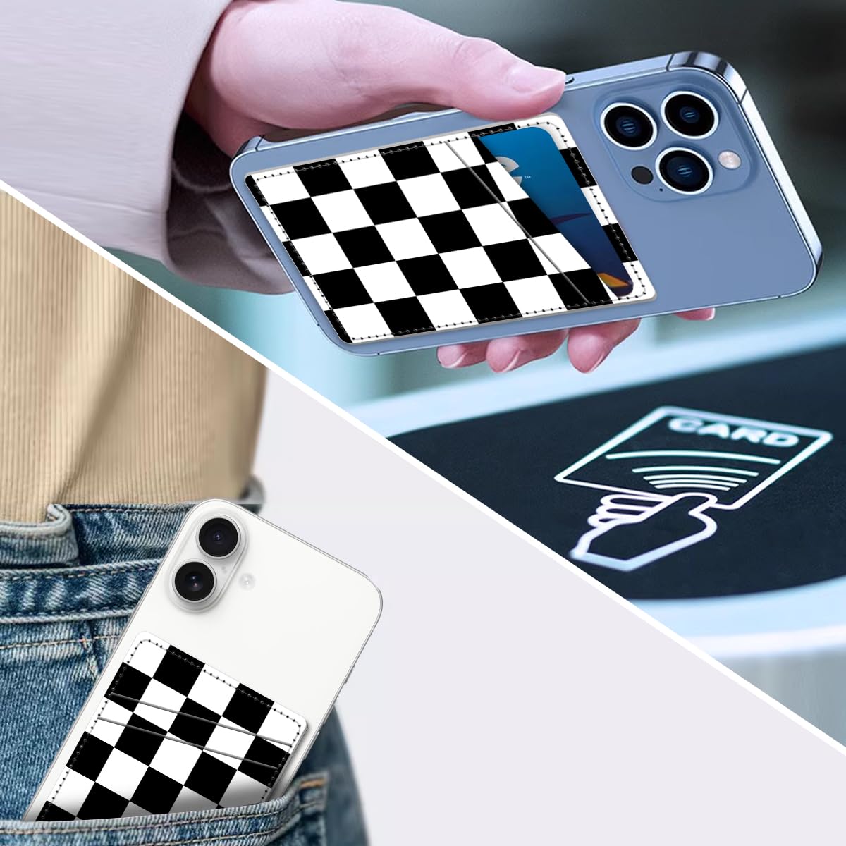 Aeltrp Phone Card Holder, Dual Pocket Leather Phone Wallet Adhesive Stick On, Cute Card Holder, Credit Card Holder for Phone Case Compatible with Most