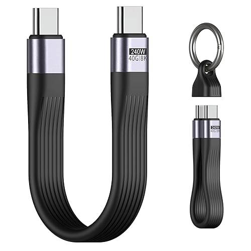 MoKo 5 Inch Short USB C Cable Keychain - 240W, 40Gbps, 8K@60Hz - USB 4.0 Compatible with Thunderbolt 4/3, Short USBC to USBC Cable Keychain for iPhone