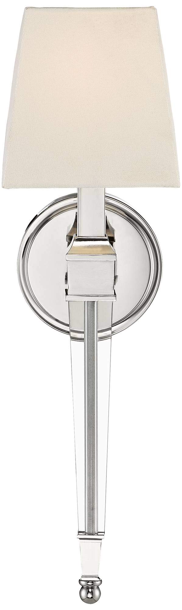 Possini Euro Design Irene Modern Wall Lamp Polished Nickel Silver Hardwired 6" Wide Fixture Mounted Clear Fluted Column Arm White Fabric Shade Bedroom