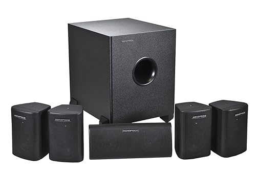 Monoprice 5.1 Channel Home Theater Satellite Speakers And Subwoofer - Black