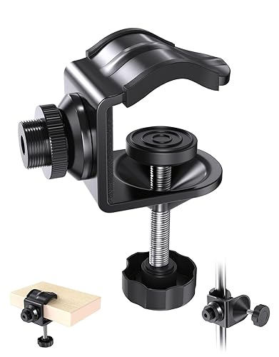 Kubeisi Desk Metal Mic Clamp, Microphone Pole Clamp for Mic Arm Desk Stand & Gooseneck Microphone Stand, Streaming Accessories with 5/8" Threaded
