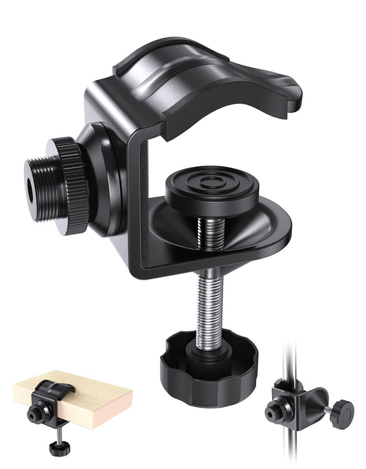 Kubeisi Desk Metal Mic Clamp, Microphone Pole Clamp for Mic Arm Desk Stand & Gooseneck Microphone Stand, Streaming Accessories with 5/8" Threaded