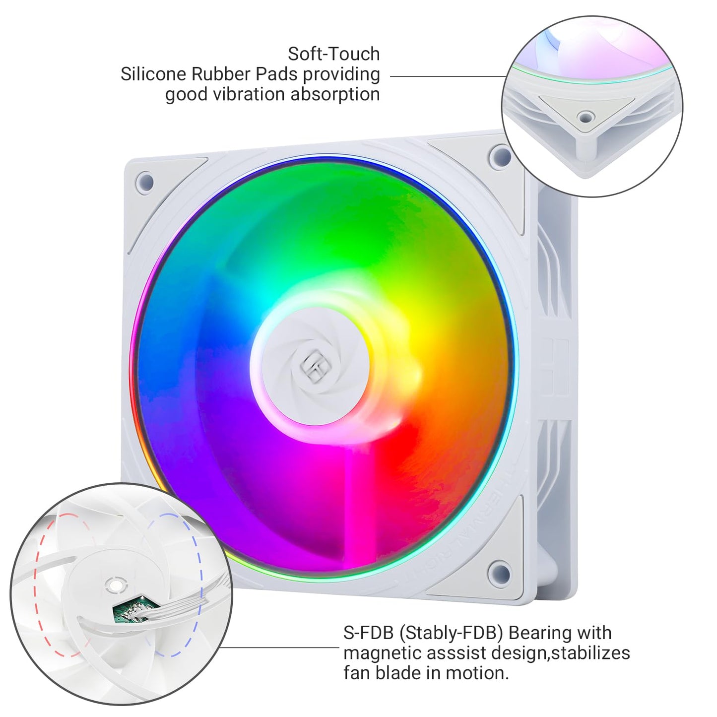 Thermalright TL-S12W-S CPU Fan, 120mm Case Cooler Fan ARGB, PWM Connector Silent Computer Cooler with 5V ARGB LED,up to 1500RPM PC Cooling