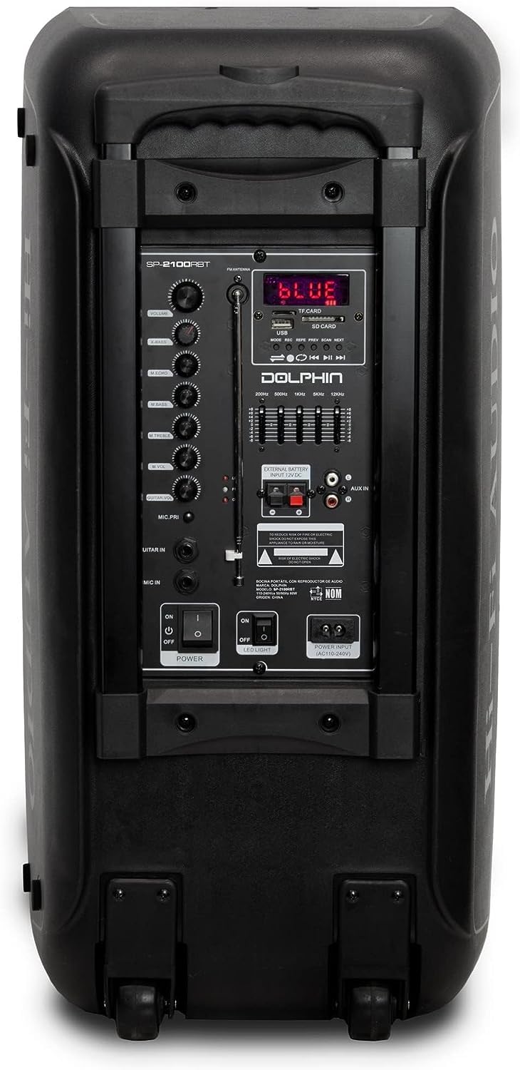 Party Speaker Dolphin Bluetooth SP-2100RBT-G - 10” Dual Woofers, Strong X-Bass, Sound-Activated LED, TWS, Extended Battery Life - Huge Bluetooth Party