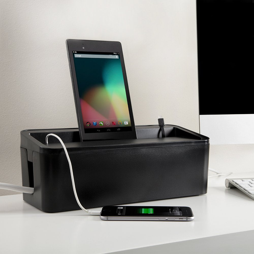 in-Box Desktop Mobile Charging Station & Power Strip Organizing Box, White