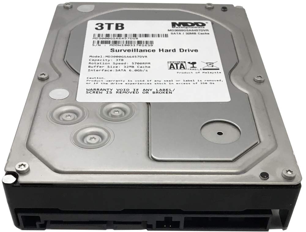 MDD MAXDIGITALDATA 3TB 32MB Cache 5700PM SATA 6.0Gb/s 3.5'' Internal Surveillance CCTV DVR Hard Drive (MD3000GSA3257DVR) (Renewed)